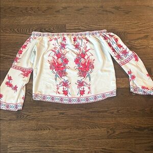 Blue Rain Red Floral Off-Shoulder Blouse